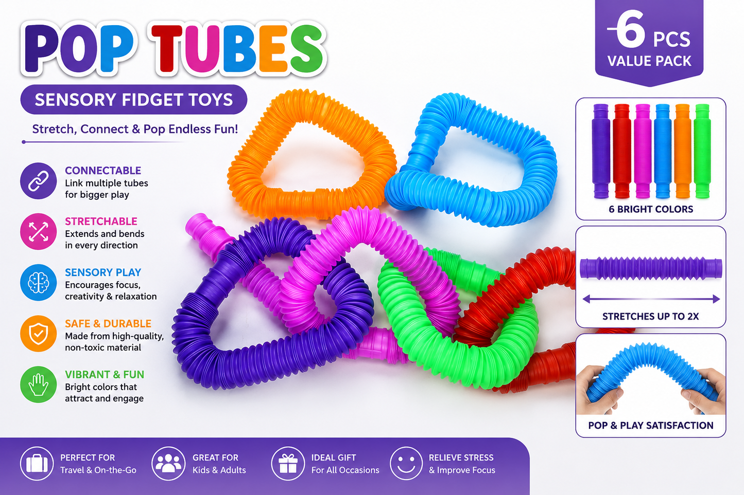 Magic Sensory Pop Tube|Stretch, Twist & Pop Fidget Toy for Kids Stress Relief & Therapy Fun