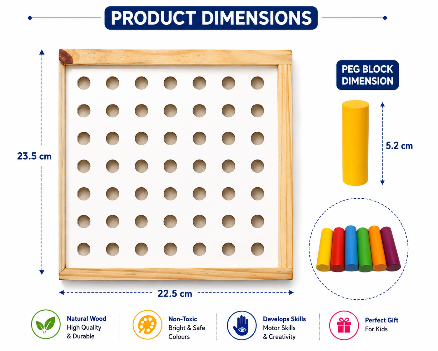 Wooden Peg Board for Kids | Montessori Fine Motor Skills Learning Toy | Educational Activity Board