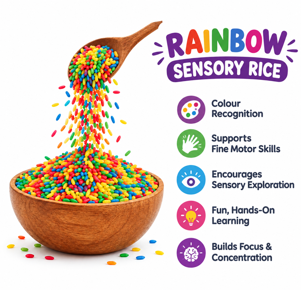 Rainbow Sensory Rice for Kids | Colourful Sensory Play & Fine Motor Skills Activity